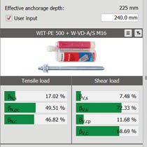 Wurth Anchor Design Software - Quick and simple overview of calculation results, critical failure mode and resistance utilisation